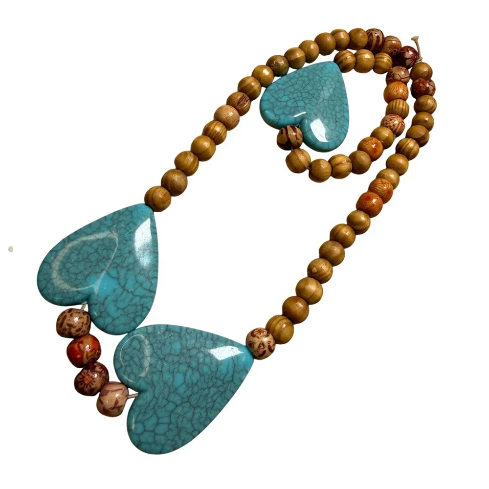 Heart Jewelry Set Turquoise Wood Boho‎ Southwestern Eclectic